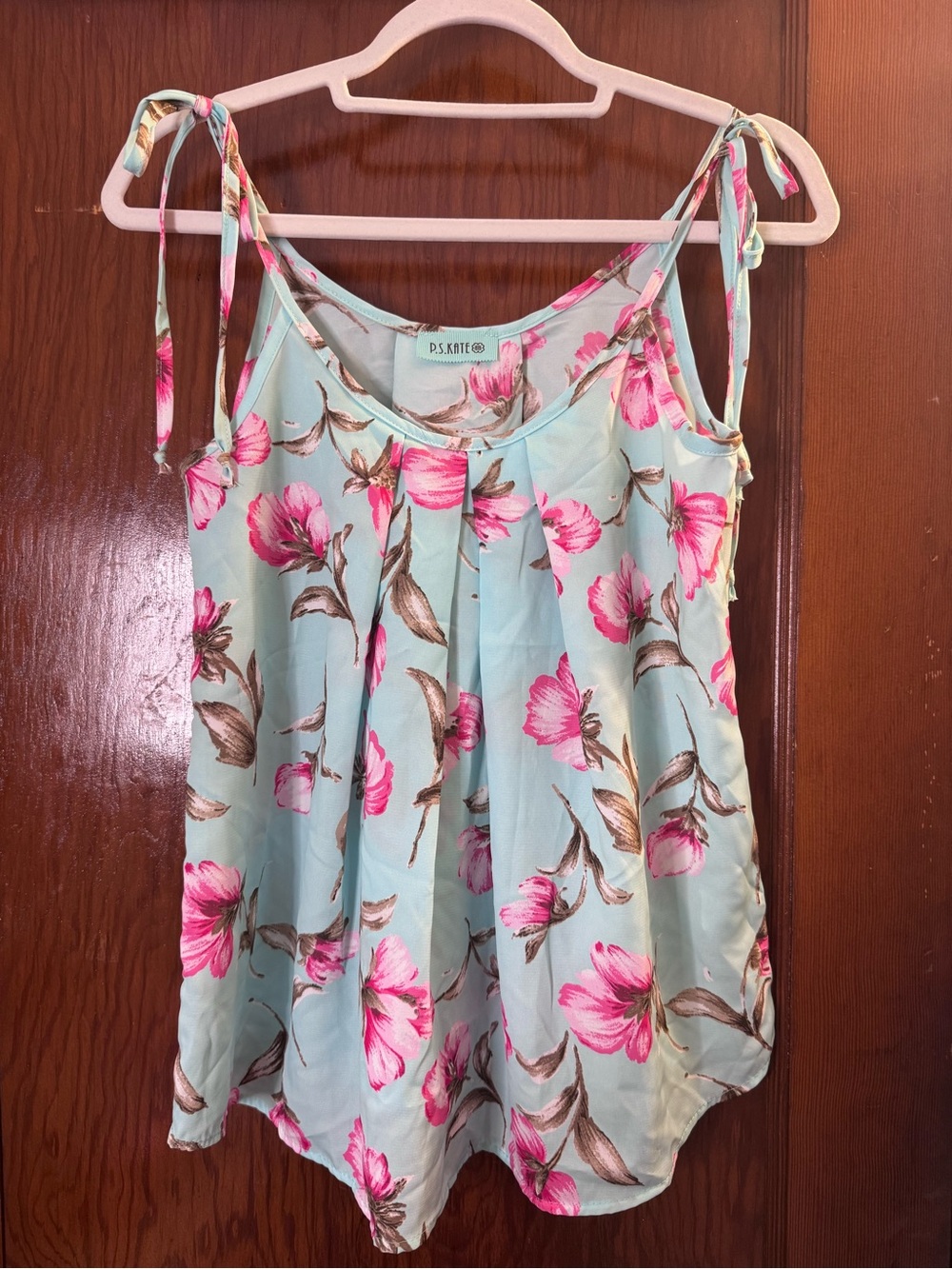 P.S. Kate Mint Floral Tie-Shoulder Tank Top